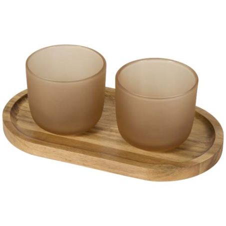 Set de bandeja de madera y vasos de vidrio acabado mate Personalizado 6126402