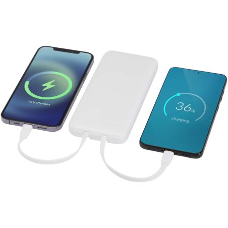 Batería externa de plástico reciclado de 10 000 mAh y 10 W con 2 cables integrados Personalizada 6124459