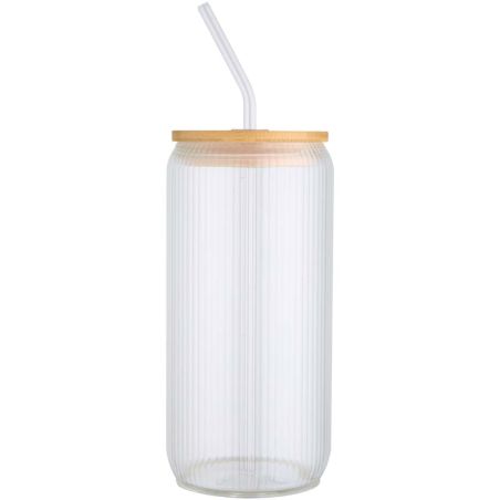 Jarra de 500 ml de vidrio borosilicato de pared simple con tapa de bambú Personalizada 6100931