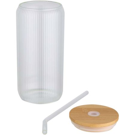 Jarra de 500 ml de vidrio borosilicato de pared simple con tapa de bambú Personalizada 6100931