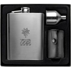 Set con petaca de acero inox. Personalizada 102807