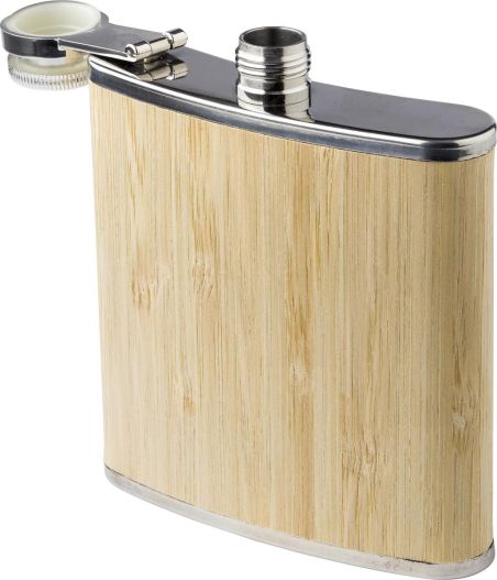 Petaca de Acero Inoxidable y Bambú Personalizada | Goodie
