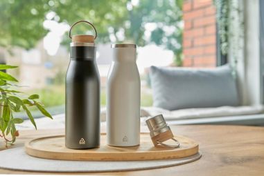 Botella de Acero Inoxidable Reciclado con Bambú Personalizada | Goodie