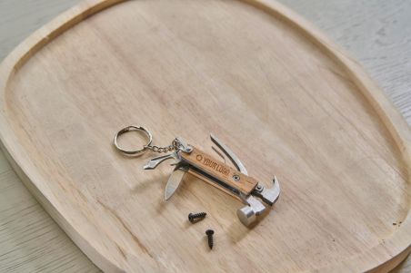 Llavero Multiherramienta de Bambú Forma de Martillo Personalizado | Goodie