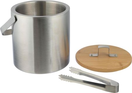 Cubitera de Acero Inoxidable con Tapa de Bambú Personalizada | Goodie