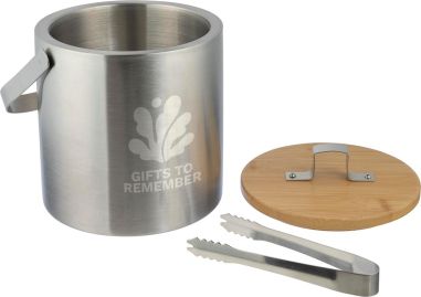 Cubitera de Acero Inoxidable con Tapa de Bambú Personalizada | Goodie