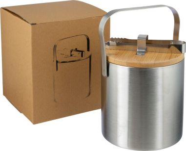 Cubitera de Acero Inoxidable con Tapa de Bambú Personalizada | Goodie