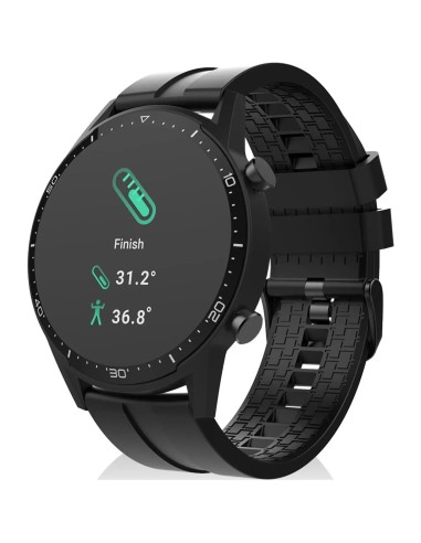 Smartwatch deportivo negro con pantalla de estadísticas de actividad