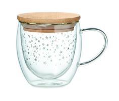 Taza de Borosilicato de Doble Pared con Tapa de Bambú Personalizada