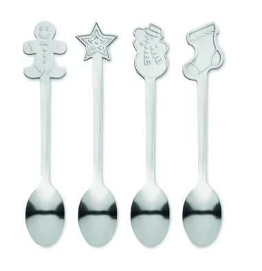 Set de 4 Cucharas de Té Navideñas Personalizado