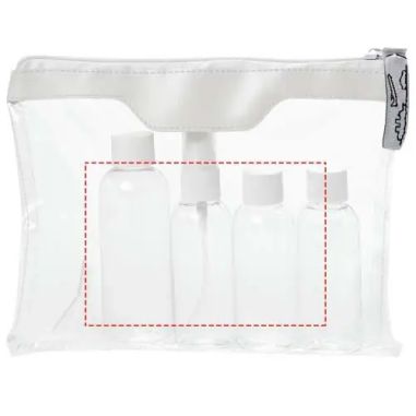 Neceser de viaje para líquidos apto para avión personalizado, con zona de impresión marcada, otra posición