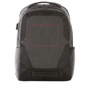 Mochila para portátil de 17 pulgadas TSA personalizada en gris oscuro, con zona de impresión marcada