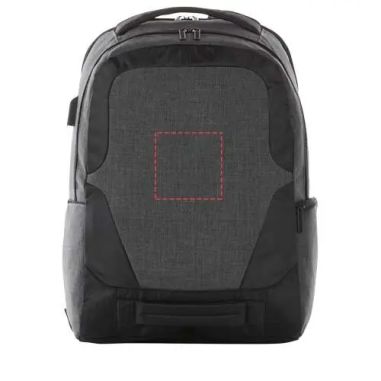Mochila para portátil de 17 pulgadas TSA personalizada en gris oscuro, con zona de impresión marcada, otra posición