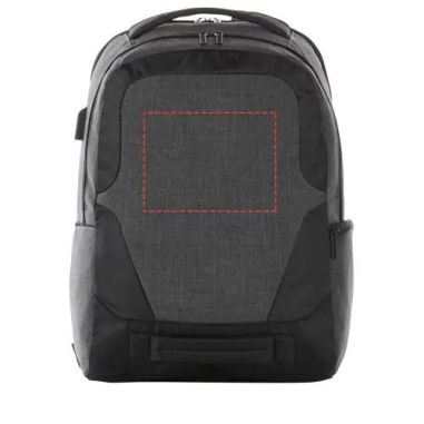 Mochila para portátil de 17 pulgadas TSA personalizada en negro, con zona de impresión marcada, otra vista