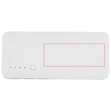 Power bank personalizado en blanco, forma plana, con zona de impresión marcada, otra posición