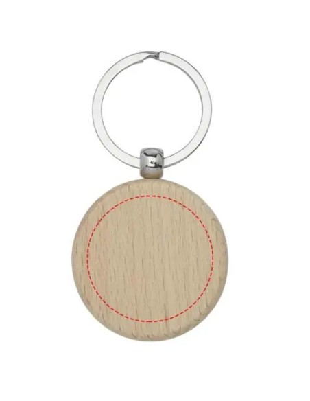 Llavero redondo de madera de haya personalizado, con zona de grabado marcada, otra medida