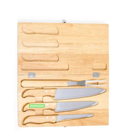 Set de 4 cuchillos de cocina en estuche de madera personalizado, zona de impresión marcada, otro tamaño