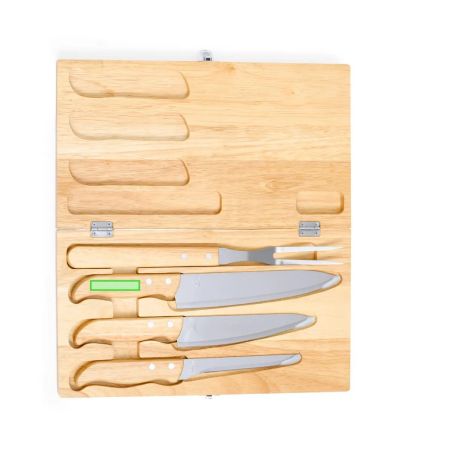 Set de 4 cuchillos de cocina en estuche de madera personalizado, zona de impresión marcada, otro ángulo