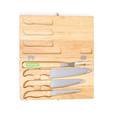 Set de 4 cuchillos de cocina en estuche de madera personalizado, zona de impresión marcada, otra variante