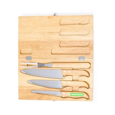 Set de 4 cuchillos de cocina en estuche de madera personalizado, zona de impresión marcada, otra posición central