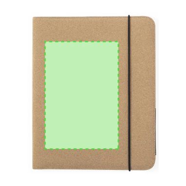 Carpeta archivadora de corcho con bloc y portatarjetas personalizada, zona de impresión marcada, otra posición