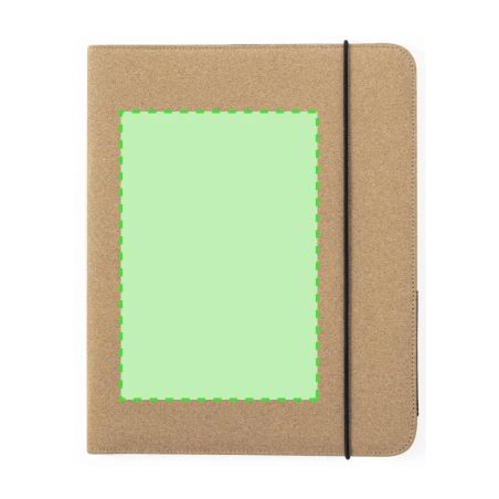 Carpeta archivadora de corcho con bloc y portatarjetas personalizada, zona de impresión marcada, otra posición