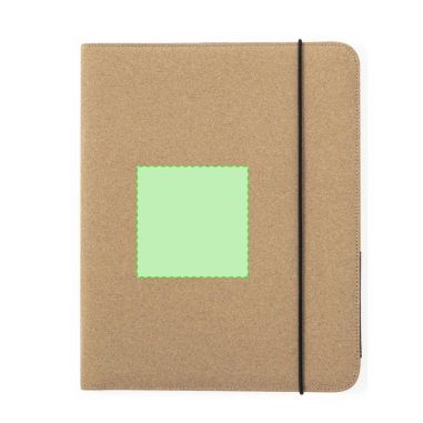 Carpeta archivadora de corcho con bloc y portatarjetas personalizada, zona de impresión marcada muy pequeña