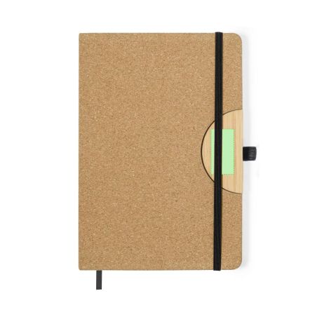 Bloc de notas de corcho con soporte de bambú personalizado, otra vista completa