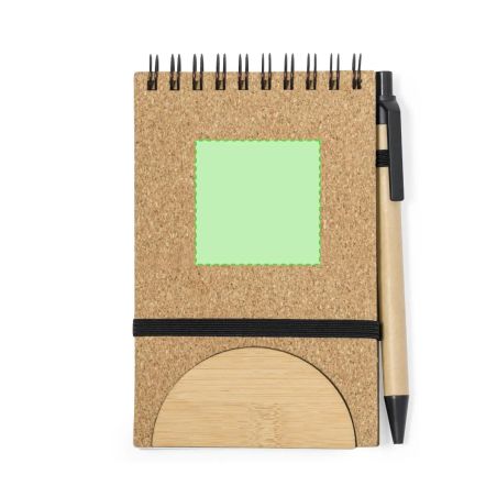 Libreta de anillas compacta de corcho con soporte de bambú personalizada, vista desde otro lado