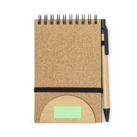 Libreta de anillas compacta de corcho con soporte de bambú personalizada, vista completa desde arriba