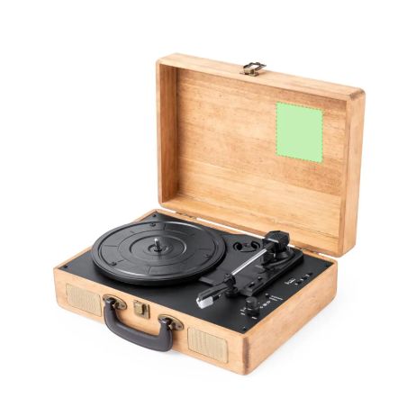 Tocadiscos portátil personalizado con maletín de madera, vista completa abierto