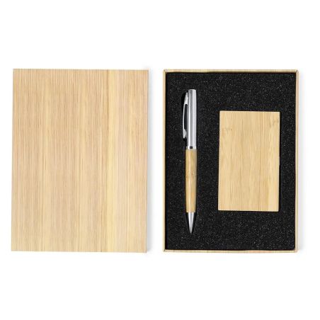 Set de Bolígrafo y Tarjetero de Bambú Personalizado | Goodie