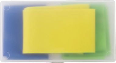 Set de 3 bandas elásticas de fitness personalizado, caja de plástico abierta mostrando las 3 bandas