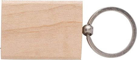 Llavero de madera de arce personalizado, comparativa de tamaño con la anilla a la izquierda