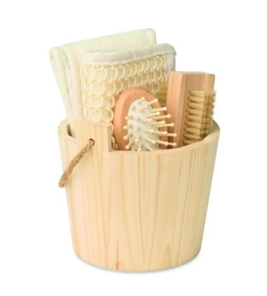 Set de baño en cubo de madera Personalizado 7MO3110 | Goodie