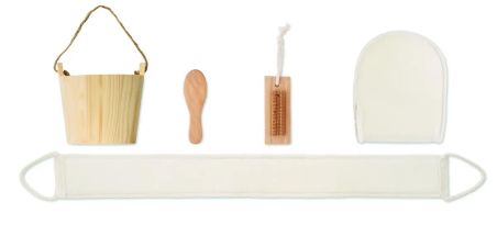 Set de baño en cubo de madera Personalizado 7MO3110 | Goodie