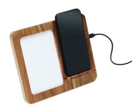 Cargador Inalámbrico de Madera de Acacia con Marco Personalizado