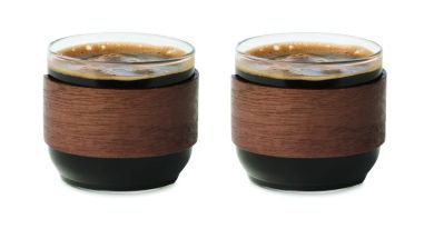 Set 2 Tazas de Café con Banda de Nogal Personalizado 7MO3197
