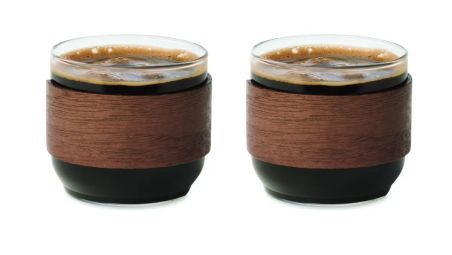 Set 2 Tazas de Café con Banda de Nogal Personalizado 7MO3197