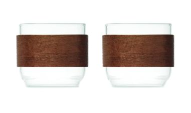 Set 2 Tazas de Café con Banda de Nogal Personalizado 7MO3197