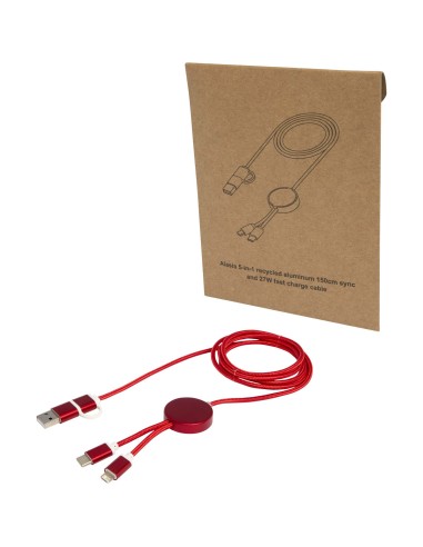 Cable 5 en 1 de aluminio y plástico reciclado de 150 cm para sincronización de datos y carga rápida de 27 W Personalizado 612442