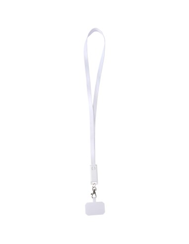 Lanyard de plástico reciclado para smartphone con sincronización de datos integrada y cable 5 en 1 de carga rápida de 65 W Perso