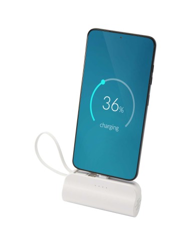 Batería externa tipo-C de plástico reciclado de 5000 mAh y 10 W con soporte abatible incorporado y cable 2 en 1 Personalizado 61