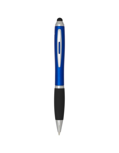 Bolígrafo de plástico reciclado con certificado RCS, stylus, cuerpo de color y empuñadura negra (tinta negra) Personalizado 6106
