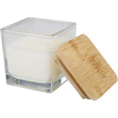 Vela en tarro de vidrio con tapa de bambú personalizada