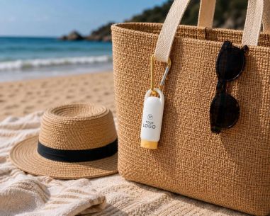 Loción Solar SPF 30 Personalizada | Bote con Mosquetón | Goodie