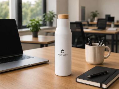Botella Termo con Tapón Símil Bambú Personalizada | Goodie