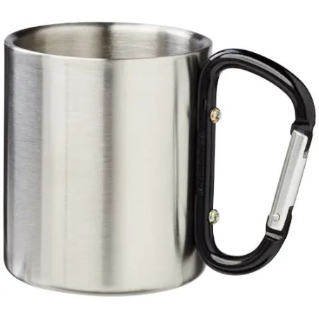 Taza isotérmica de 200 ml con mosquetón negro, vista de perfil