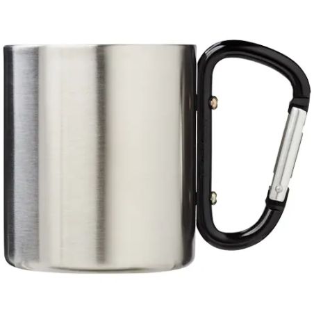 Taza isotérmica de 200 ml con mosquetón negro, otro ángulo