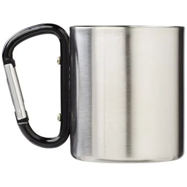 Taza isotérmica de 200 ml con mosquetón negro, vista frontal